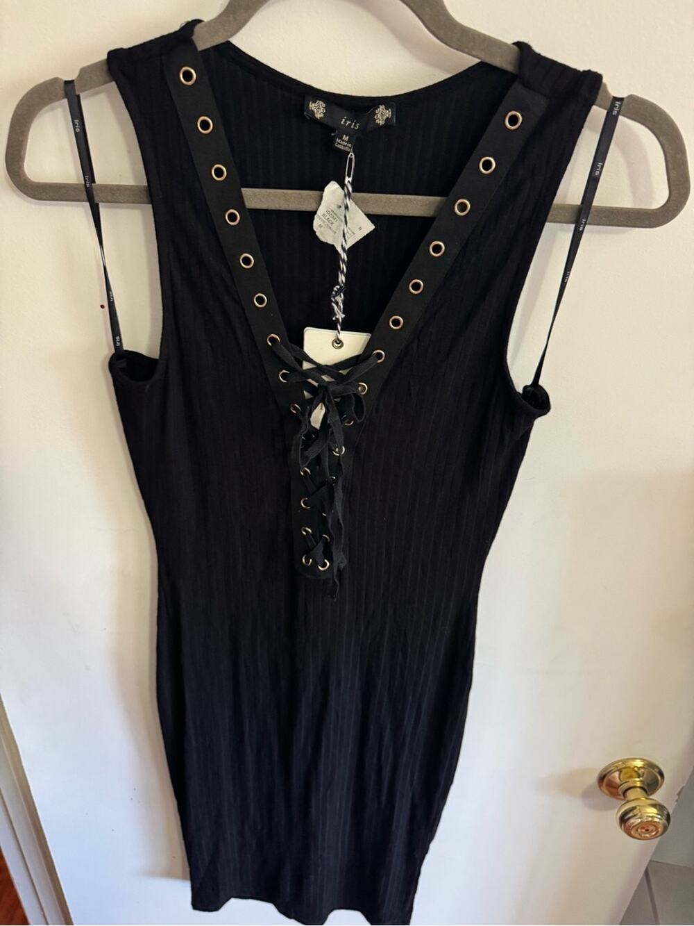 NWT Sleeveless Black Lace-Up Bodycon Midi Dress Size Medium
